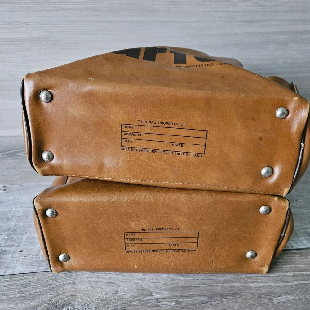 Set of 2 Vtg Bearse Chicago Flight Bags Cartan Avco Tours 70s Retro Luggage Prop